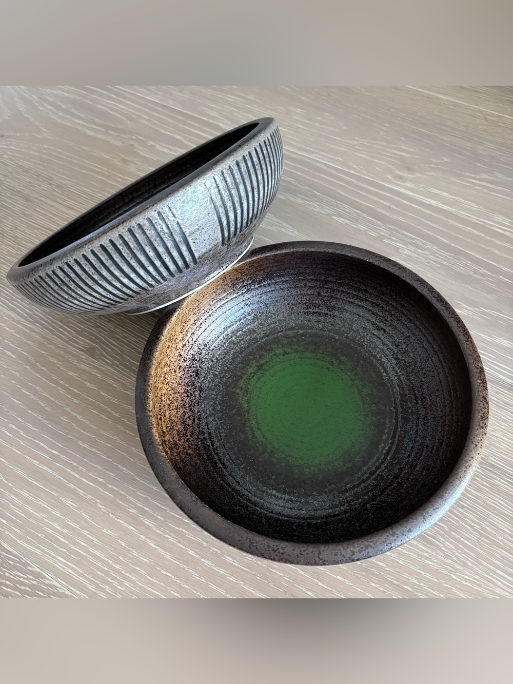 Handcrafted Ceramic Japanese Dish Bowl in Black and Green